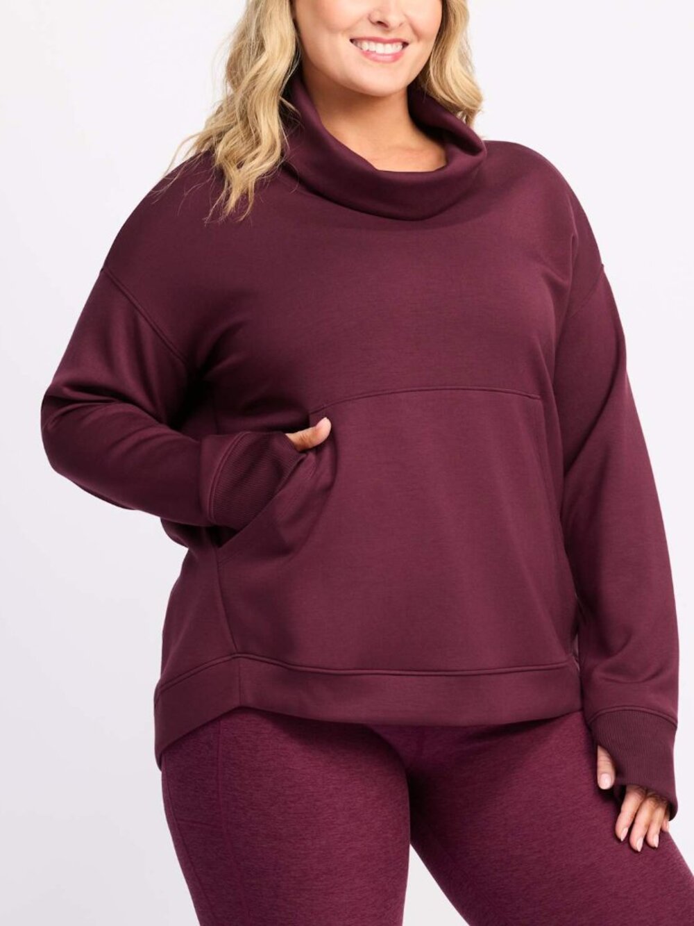We Wander Performaluxe Cowl Neck Tulip Hem Pullover Sweatshirt Purple Plus 3X